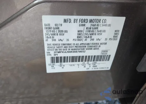 2019 Ford Edge Sel z USA, uszkodzony, nr VIN 2FMPK4J98KBB74652